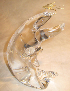 Steuben trout glass sculpture repaired by Michael Bokrosh