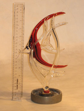 Murano Boro fish glass art repaired by Michael Bokrosh Antique goddess mural glass art repaired by Michael Bokrosh